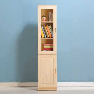 实木书柜带门玻璃门原木全实木松木小型儿童置物架落地书架书橱
