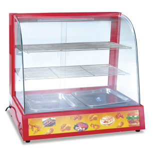 熟食展示保温柜 食品保温展示柜 商用红色弧形三层加热保温柜