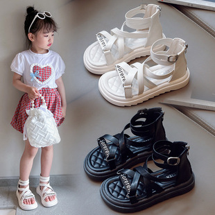 新款 小女孩帮罗马凉靴后拉链交叉绑带时尚 凉鞋 2023夏季 女童凉鞋