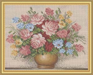 stitch 十字绣高清彩色印刷图纸花卉HH008粉色玫瑰cross