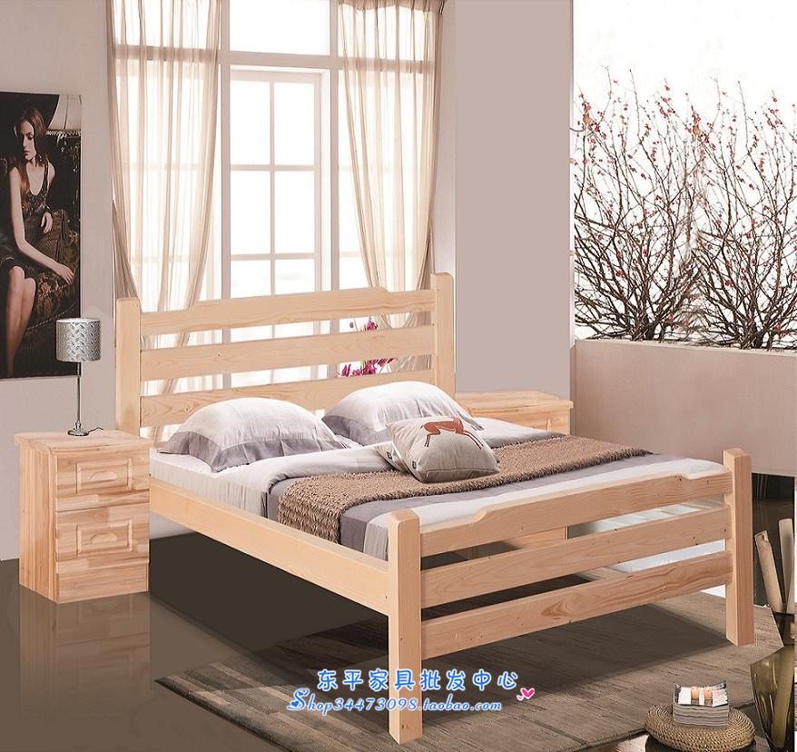加厚成人松木床环保实木床单人双人床简易床1米5床1米8 大促销