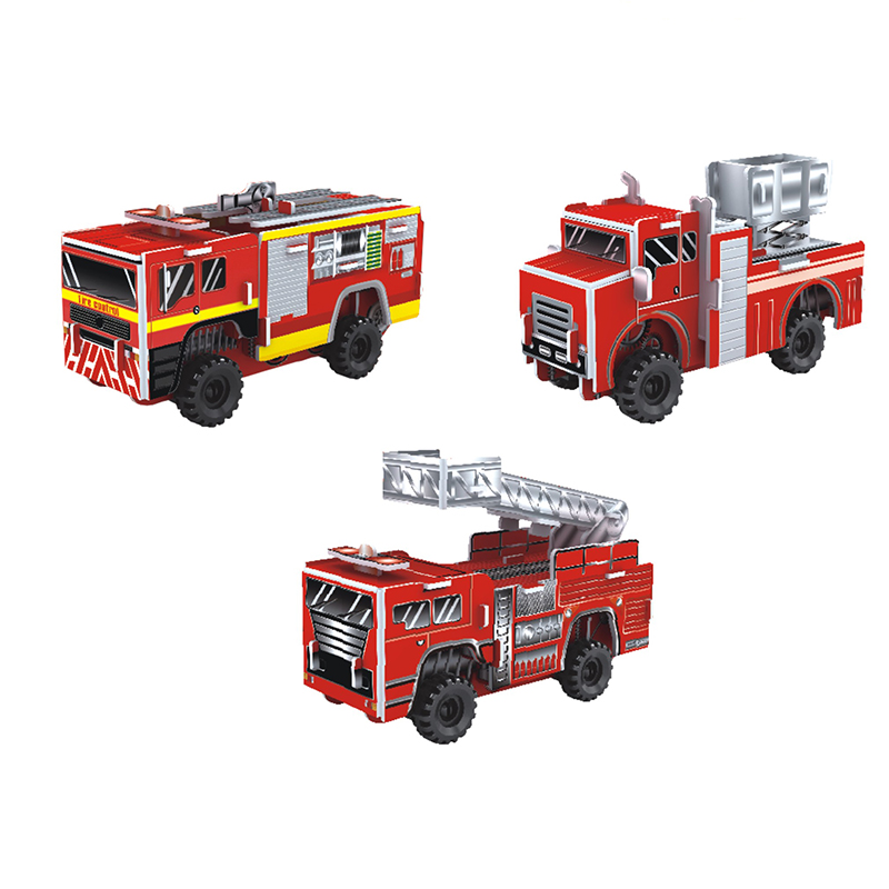 6岁男孩diy纸质汽车模型 消防车3D立体拼图儿童手工制作益智玩具4