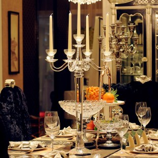 欧式 浪漫水晶五头蜡烛台 西餐厅婚庆婚礼餐桌烛台摆件 样板房软装