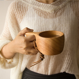 Natural Coffee Handy Mug Wood Por With Rubber OTutdoors Rope