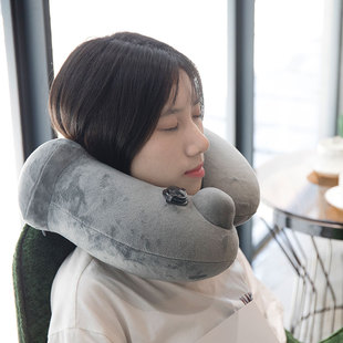 旅行可折叠按压护H颈枕办公室靠背枕午睡觉神器 充气U型枕头便携式