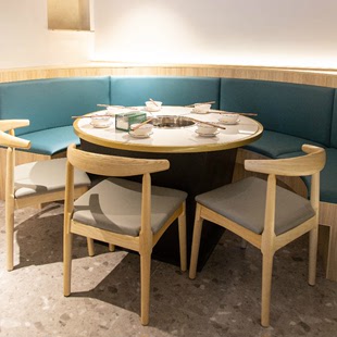 桌椅 简约商用圆形大理餐火锅桌x子电磁炉一体人休闲石厅8
