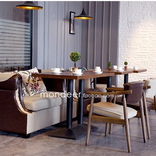 推荐 复古咖啡厅沙发 布艺西餐厅沙发拼色酒吧沙发 皮艺茶餐厅沙发
