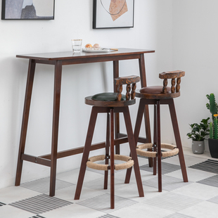 吧台桌家用全实木高脚桌椅组合现代简约奶茶店窄桌靠墙隔断长条桌