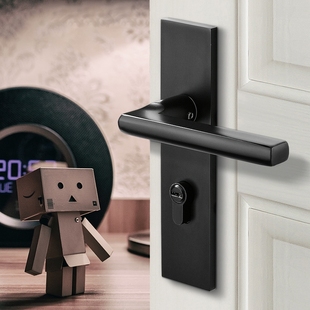 锁木门锁门把 极速黑色门锁家用通用型卧室室内磁吸静音房门两件式