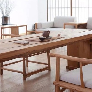 老榆木茶桌椅组合办公室泡茶桌工作台原木大板桌实木茶台 新中式