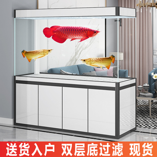 江彩鱼缸家用客厅小型屏风下过滤水族箱底滤超白大型龙鱼缸定制