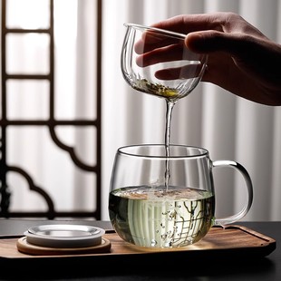 茶杯 茶水分离玻璃花茶杯套装 个人专用过滤水杯带盖 家用2023新款