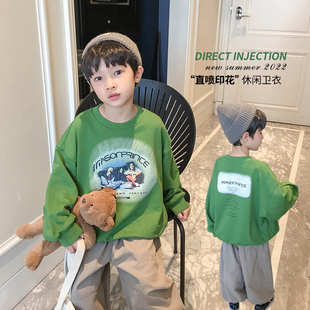 小二班男童秋装 卫衣2022年新款 绿色休闲上衣儿童洋气 卡通人物秋季