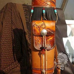 美猎箭囊 手绘皮雕定制 复古印第安风皮具 双肩箭囊 手工原创设计