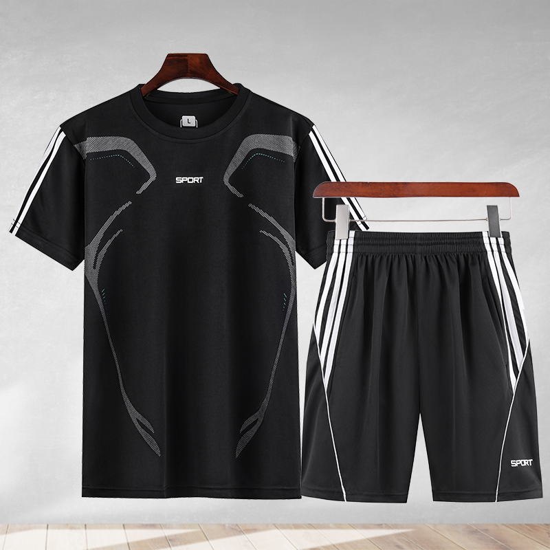 运动套装 男短袖 休闲两件套健身服宽松圆领t恤晨跑跑步速干衣 夏季