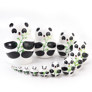 熊猫风干椴木创意节日礼物儿童益智玩具摆件 俄罗斯套娃15层正品
