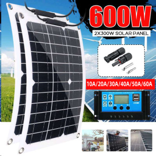 600W太阳能电池板10 2套装 20W 60A控制器用于汽车游艇船充电器