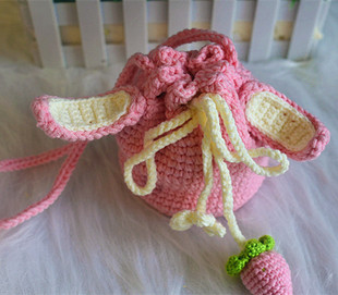 手工编织可爱兔耳包包糖果色小女孩包包