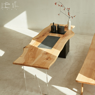 功夫茶几一 茶台原木大板桌小户型新中式 新白蜡木实木茶桌简约时尚