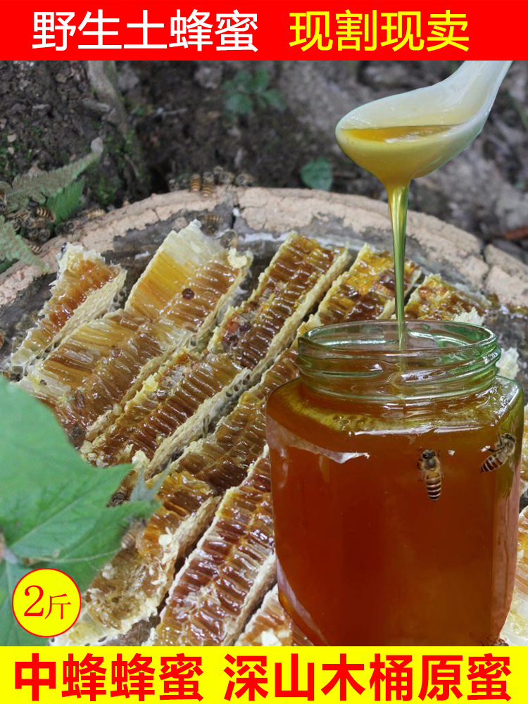 湖北深山野生土蜂蜜 农家自产中华蜂蜂蜜纯正蜂蜜原蜜 玻璃瓶装