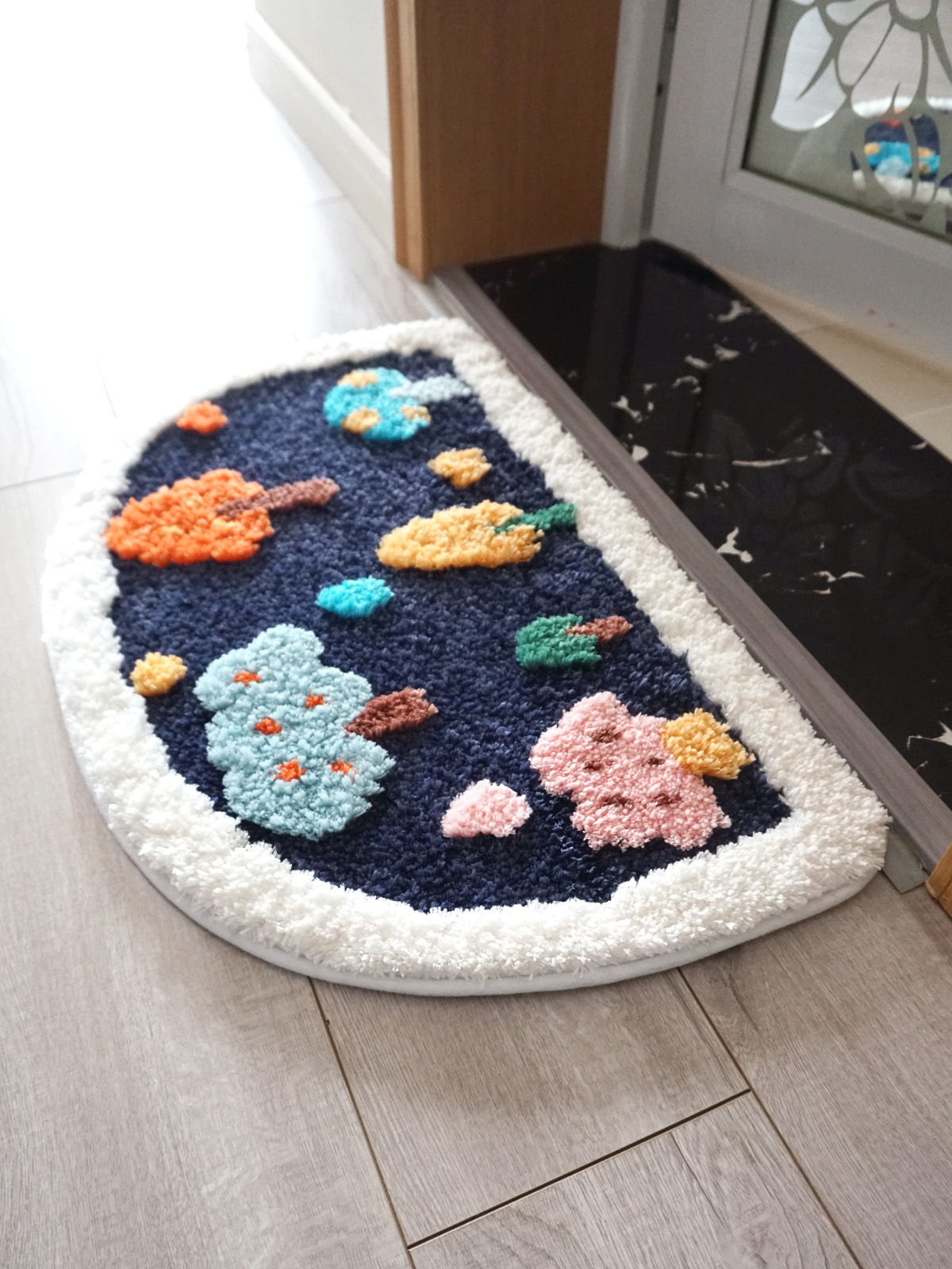 设计师创意花卉田园门厅脚垫半圆浴室吸水小地垫卫浴卧室柔软地毯