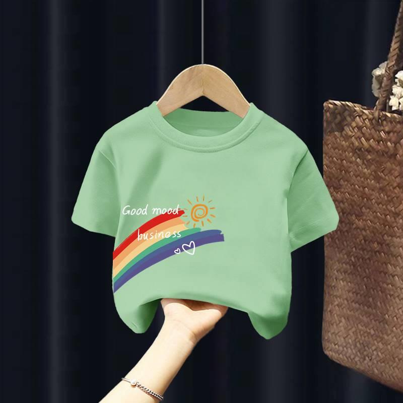 彩虹儿童糖果色t恤短袖 夏季 男女童纯棉上衣幼儿园表演班服 亲子装