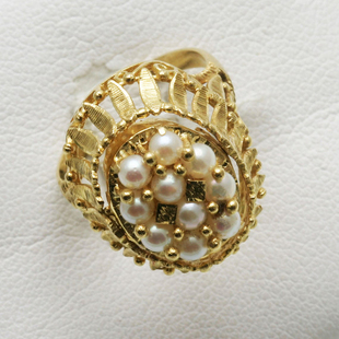 掐丝工艺轻奢气质镶嵌珍珠戒指指环 vintage古着1960年14K纯金花式