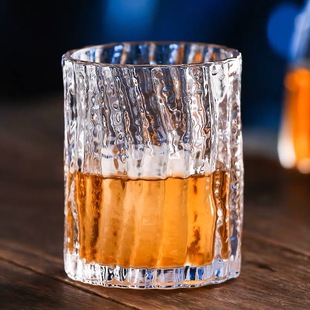 日式 树纹杯创意威士忌杯 啤酒杯 水晶玻璃洋酒杯日本锤纹ins水杯
