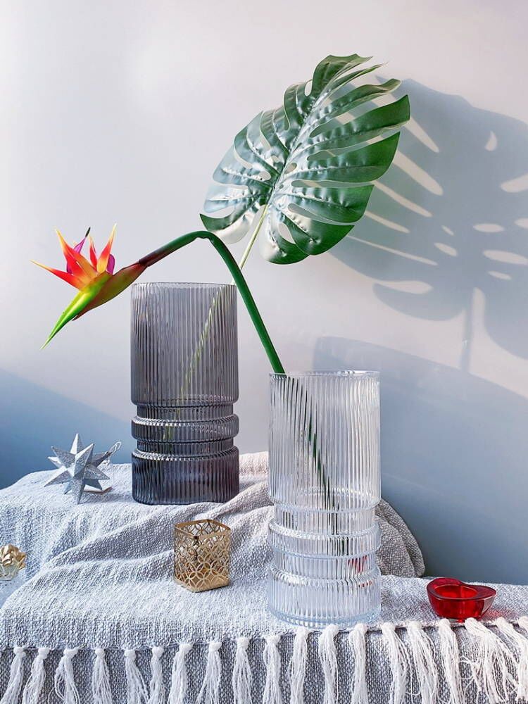 北欧ins风轻奢玻璃花瓶创意简约客厅网红大号桌地面鲜花百合摆件
