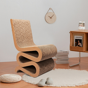学习休闲设计师椅躺椅 瓦楞纸质创意家用网红直播北欧S型靠背椅子