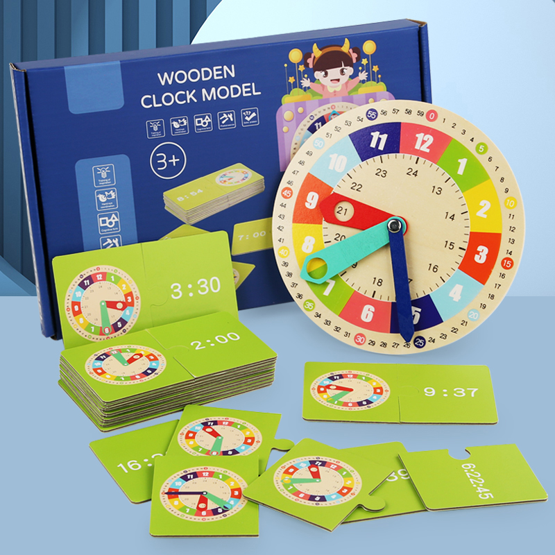 木制教学儿童时钟表教具小学一年级算数学习学具认识时间匹配玩具