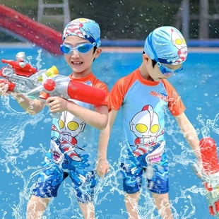男童泳衣奥特曼泳衣裤 洋气小男孩卡通泳衣套装 新款 三件套宝宝夏季
