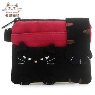 日本设计kine猫纯棉小巧可爱撞色证件包学生公交卡套零钱包钥匙包