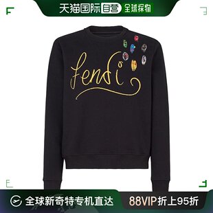 黑色棉质拼色贴布和黄色字母刺绣logo圆领卫衣 男士 香港直邮FENDI