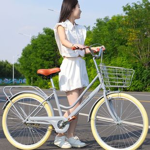 复古单车成人轻便脚踏车学生变速代步车子 淑女通勤自行车24寸女式