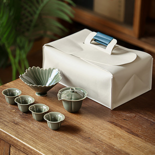 越窑青瓷盖碗功夫茶具家用中式 便携式 办公室会客陶瓷泡茶小型 套装
