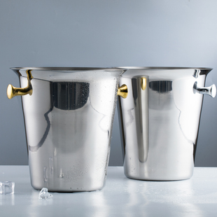 不锈钢冰桶香槟桶冰块桶冰酒金属桶家用啤酒桶大号加厚送冰夹 欧式