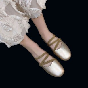 平底鞋 外穿绑带芭蕾舞单鞋 温柔晚晚风仙女银色伴娘鞋 女2023新款