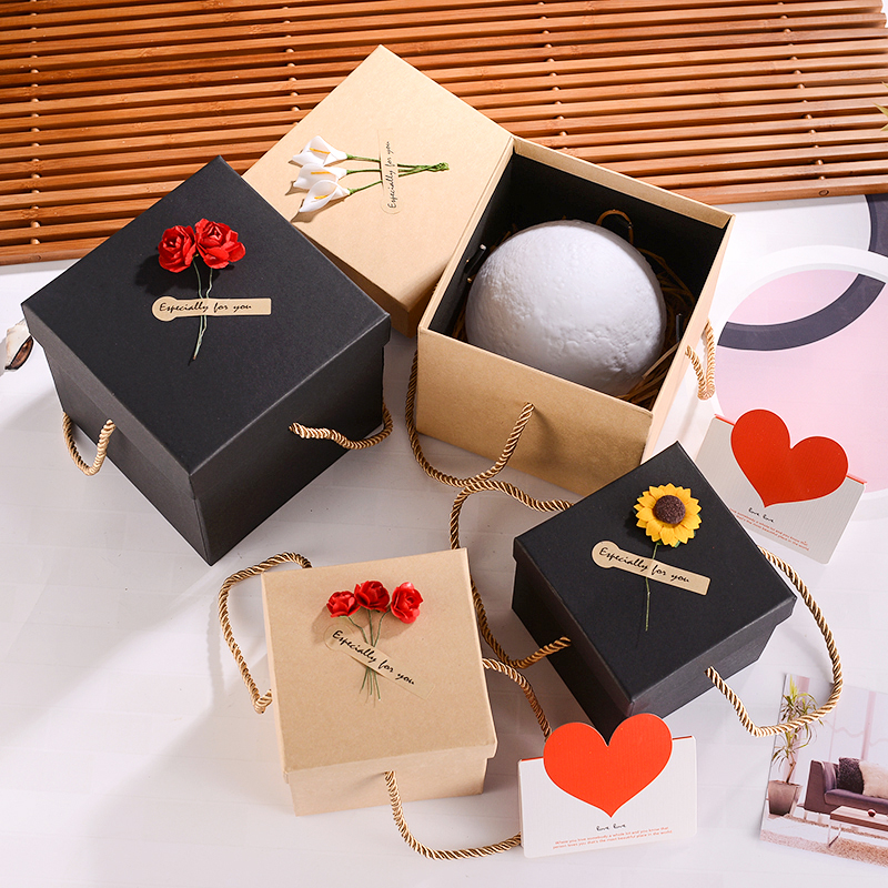 盒子创意圣诞节日礼盒空盒黑色简约手提盒 正方形礼品盒马克杯包装