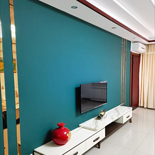 蓝色电视背景墙布网红北欧客厅全屋高档无缝纯色影视墙孔雀蓝壁布