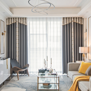 卧室客厅棉麻简约高温定型灰色带帘头加工 窗帘遮光2021年新款 日式