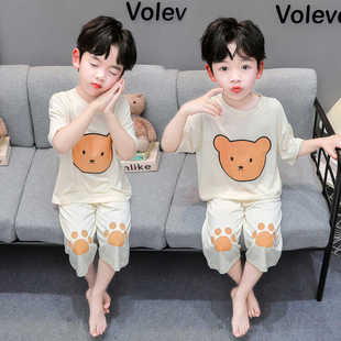 男童莫代尔睡衣夏季 短袖 儿童护肚家居服中小童宝宝空调服卡通 薄款