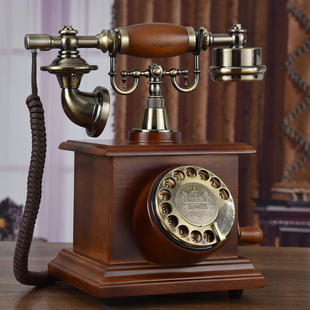 欧式 美式 旋转拨号电话机实木家用仿古固定座机无线插卡电话机 老式