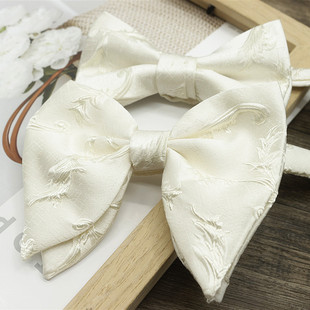 经典 纯色领结复古韩版 米白色花纹领带女婚庆 休闲新郎结婚男正装