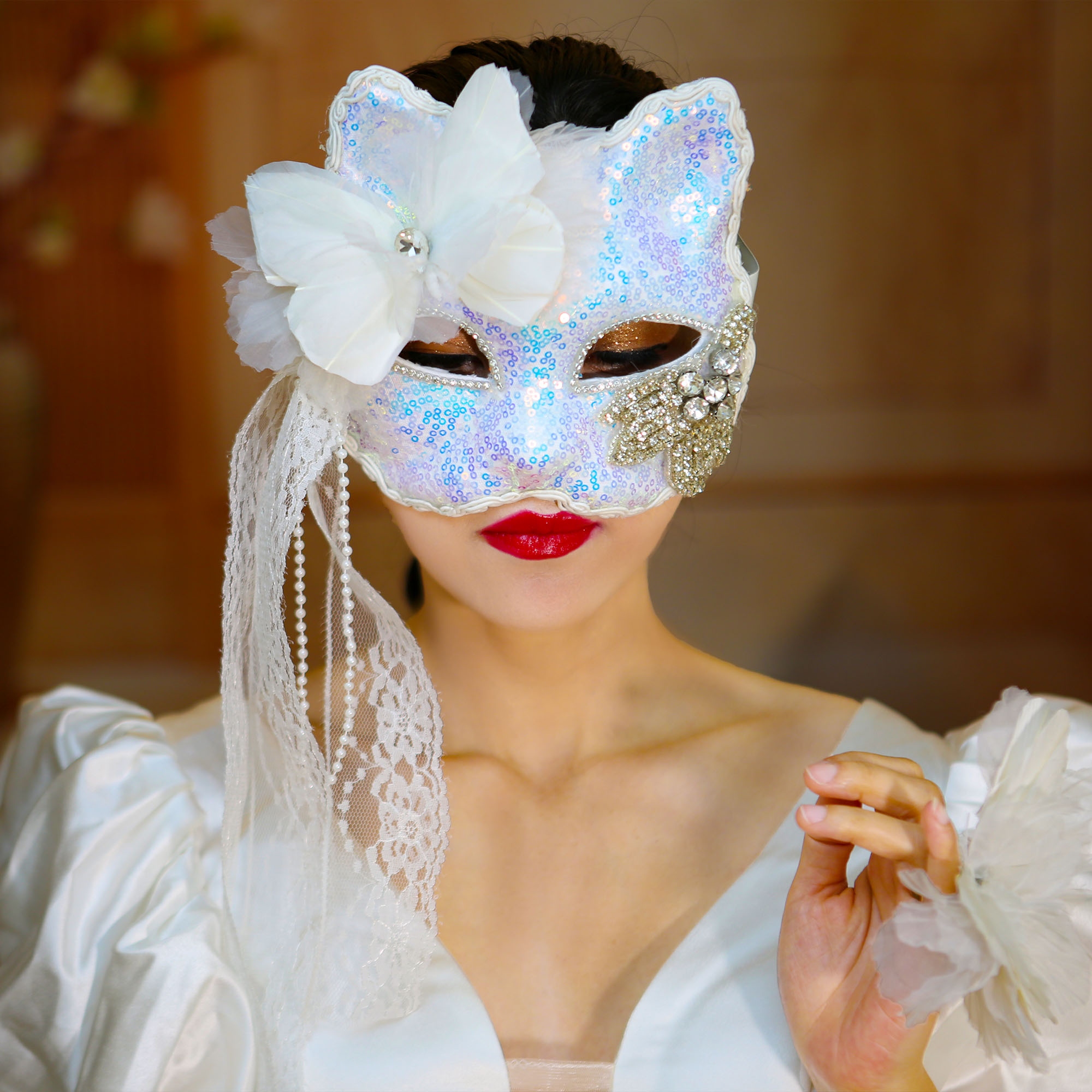 抖音直播 威尼斯猫女面具蒙面歌王舞台假面纱万圣节漫展和风日式
