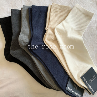 韩国进口基础百搭纯色男士 坑条纹中筒袜四季 棉袜子 好搭配低调男式