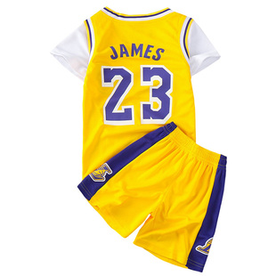训练服定制 假两件篮球服科比詹姆斯23号球衣女童速干套装 儿童短袖