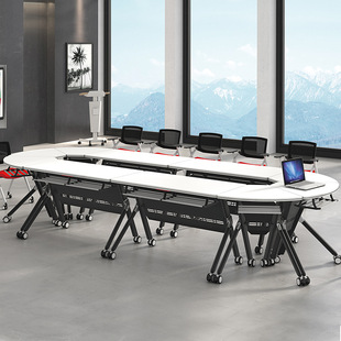 优质钢架移动折叠长条桌培训智慧教桌子扇形圆形长方形会议桌