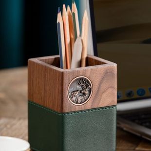 厂实木笔筒北欧风松学生礼物办公室桌面文具用品收纳盒木质笔筒新