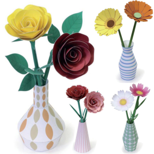 植物花卉花瓶玫瑰花立体3d纸模型DIY手工制作儿童益智折纸玩具